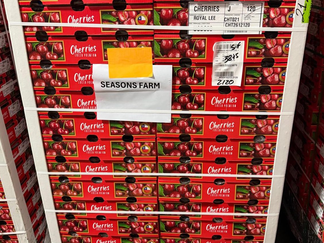 Cherries racked and tagged for a Seasons Farm Fresh order